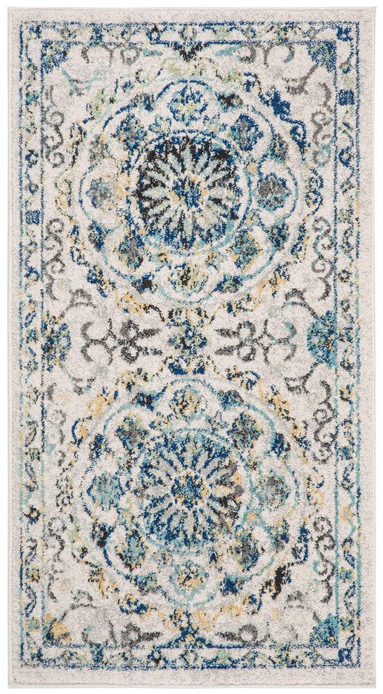 Evoke Boho Ivory Blue Non-Shedding Living Room Rug 2x5 EVK252C