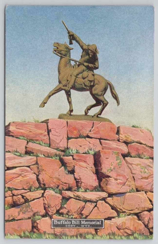 Buffalo Bill Memorial Cody Wyoming Equestrian Statue Burlington Route Postcard