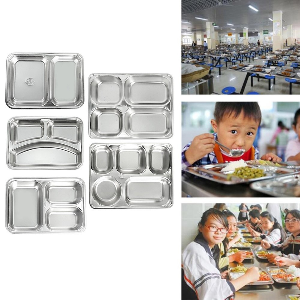 Stainless Steel Food Plate with 2/3/4/5 Grids Divider Dinner Tray
