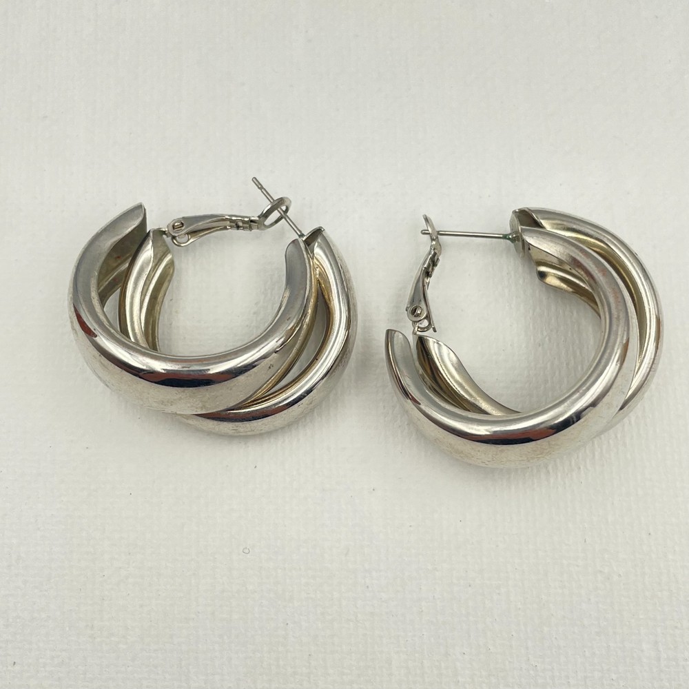 Vintage Y2K 8 Other Reasons Silver Tone Triple Row Chunky Hoop Earrings Jewelry