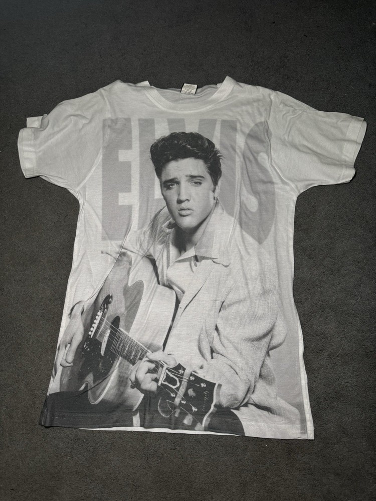 Elvis Presley AOP Graphic T Shirt Mens Medium White Rock Band Tee 2013