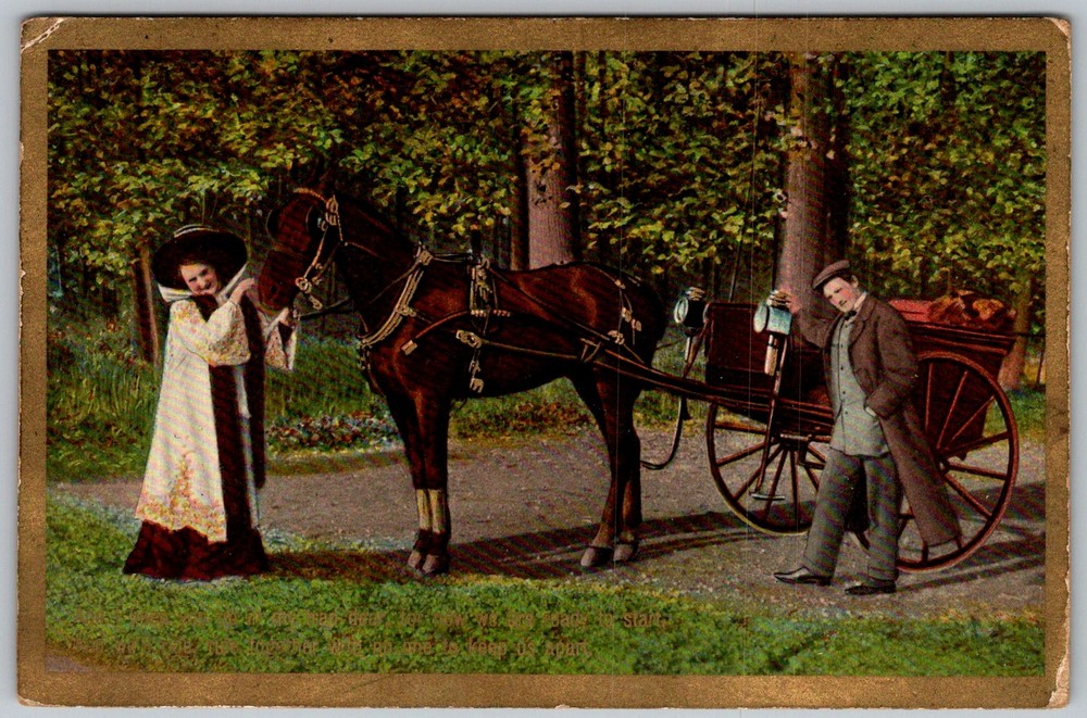 Antique Postcard Horse-drawn Carriage Couple Richfield, MO 1900s