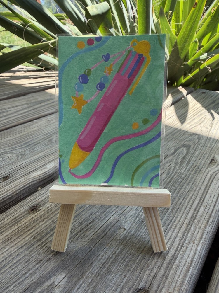 ACEO Original Painting 90s Retro Color Changing Pen Star Charm Pop Art Whimsical