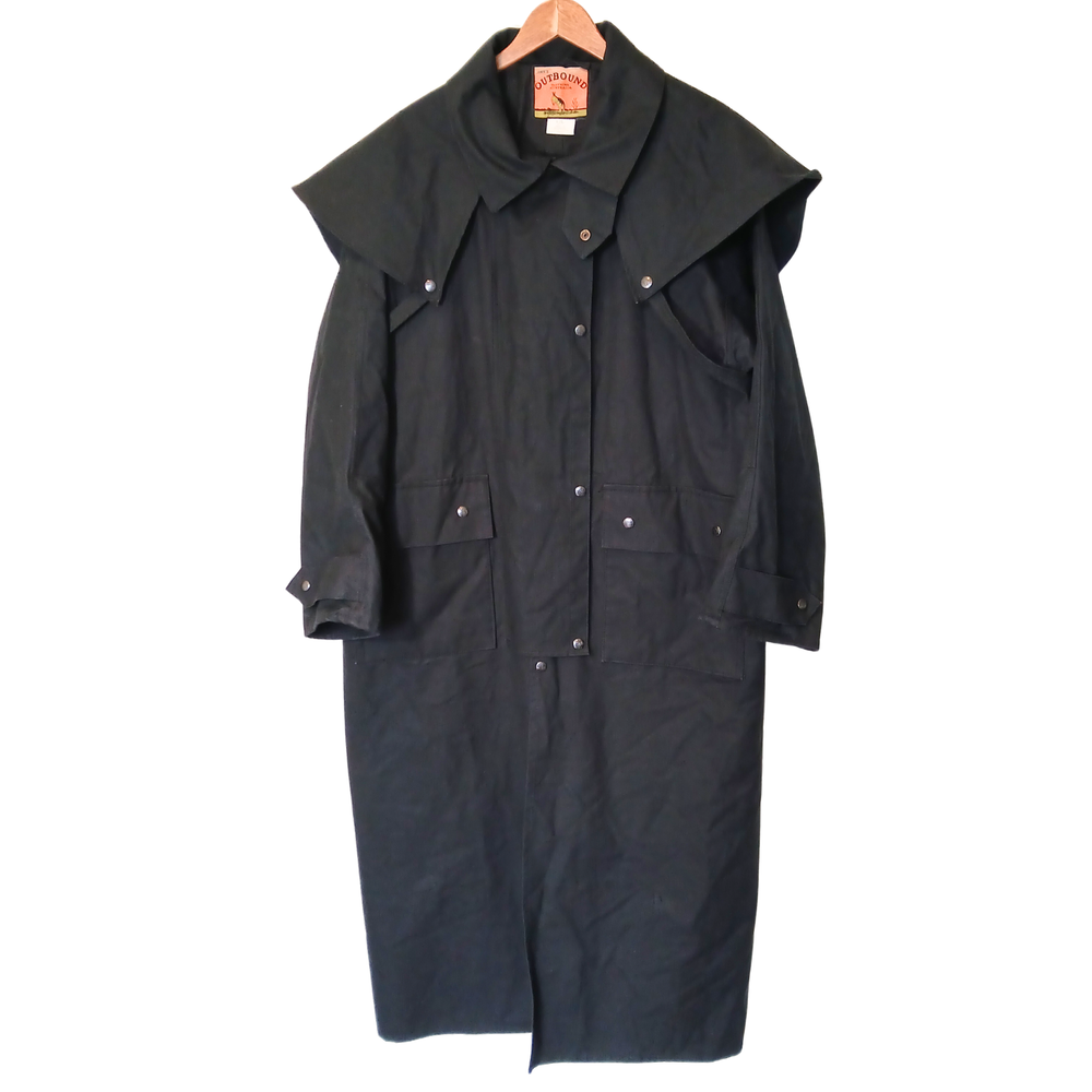 AWR'S Outbound Australia Black Long Duster Coat Oilskin Style Riding Coat L