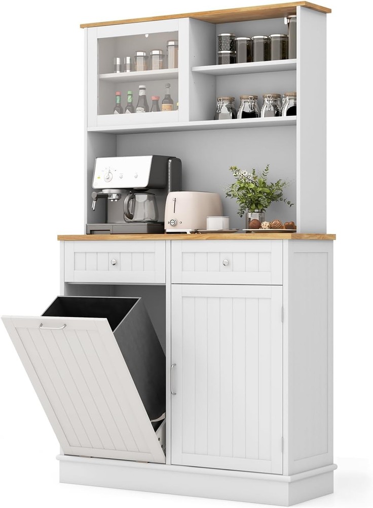 68-Inch Tall Wood Pantry Cabinet with Microwave Storage, Sideboard Cupboard  