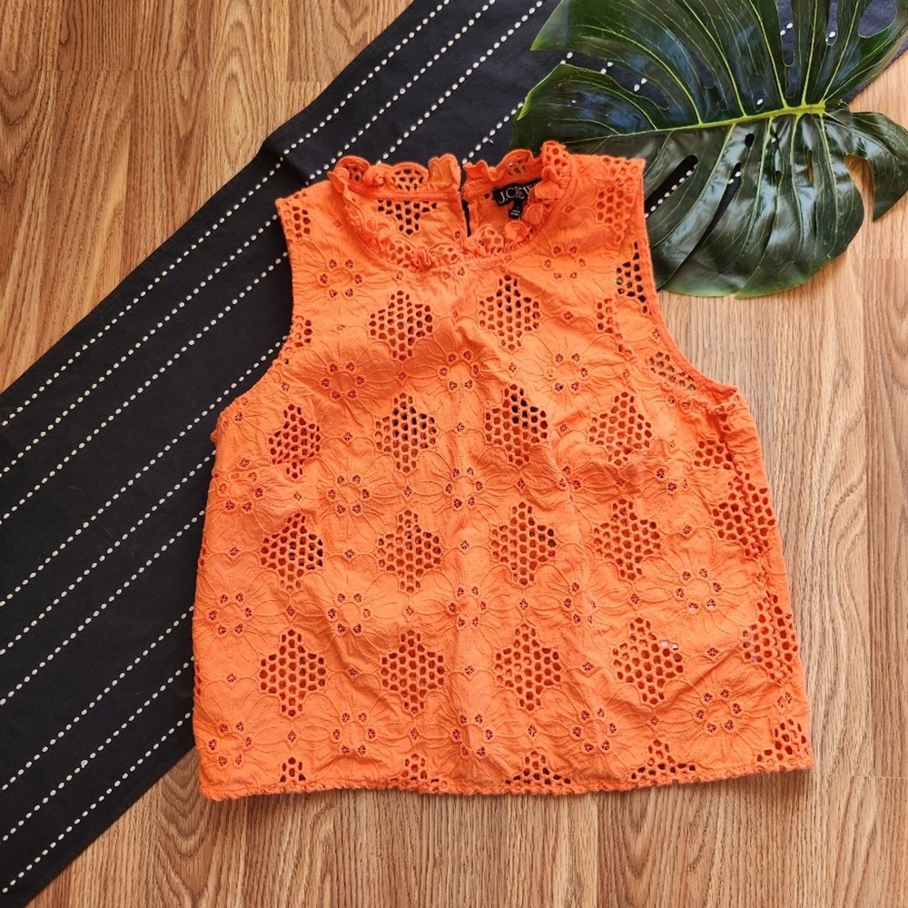J.Crew Fleur Top In Eyelet Tank Blouse Orange Size Small