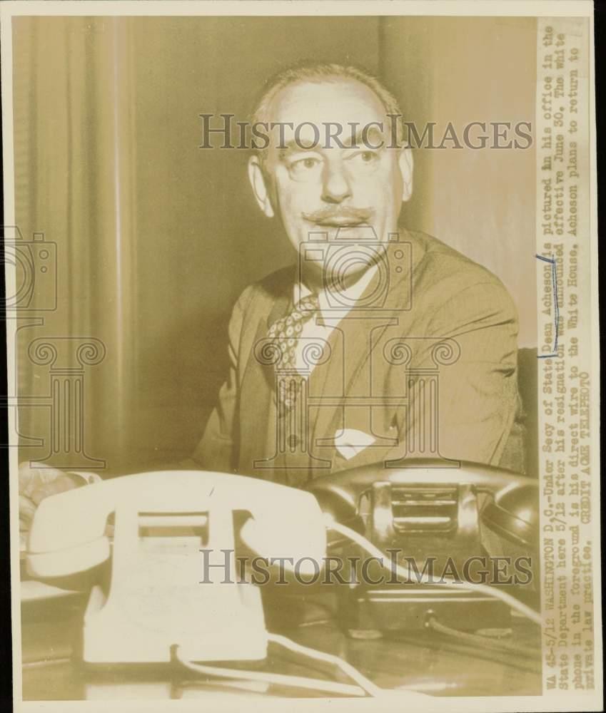 1947 Press Photo Under Secretary of State Dean Acheson announces resignation, DC