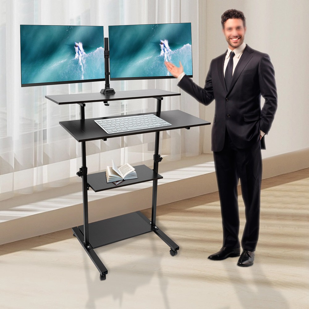 4 Tiers Portable Rolling Stand Up Desk Free Standing Desk Adjustable 132.27lbs