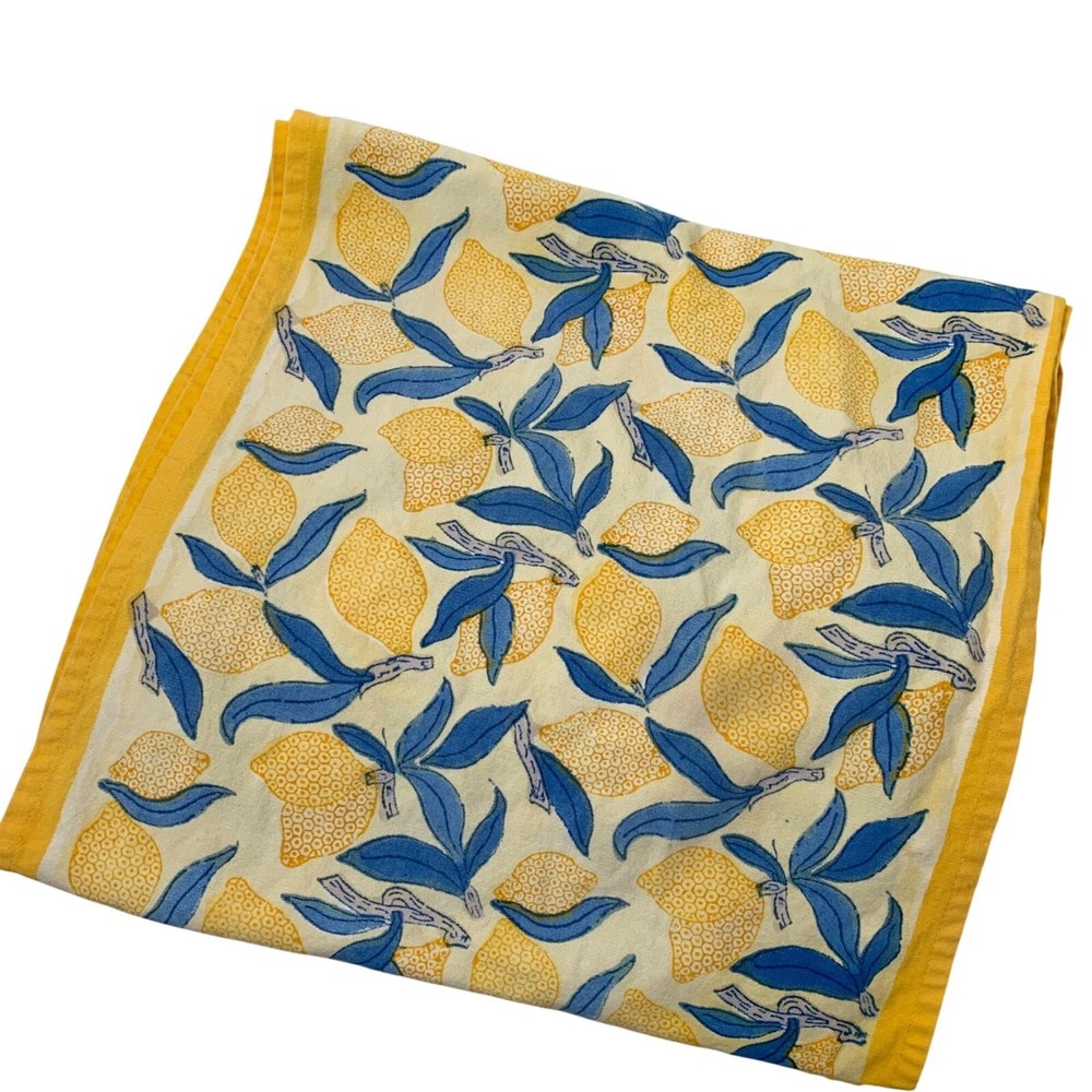 Couleur Nature by Bruno Lamy Hand Made  Blue and Yellow Lemon Print Table Runner