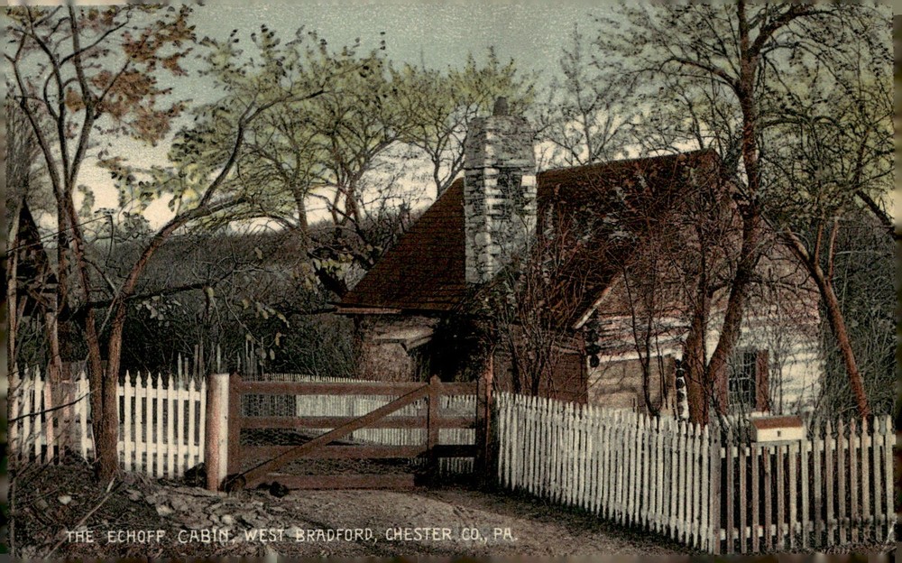 C1910 The Echoff Cabin West Bradford Chester Co PA Hand Colored Litho Postcard