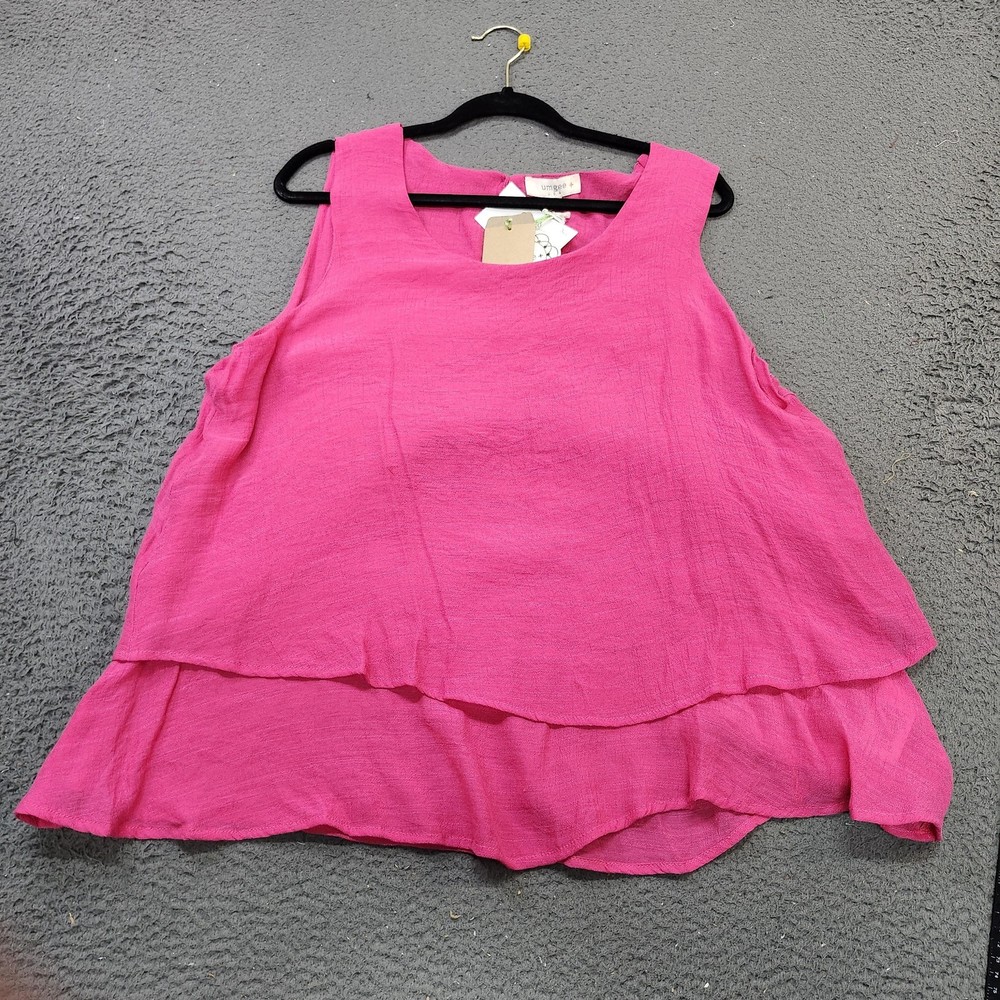 Umgee Tank Womens XL Pink Layered Scoop Neck Sleeveless Boho Flowy Tunic Top