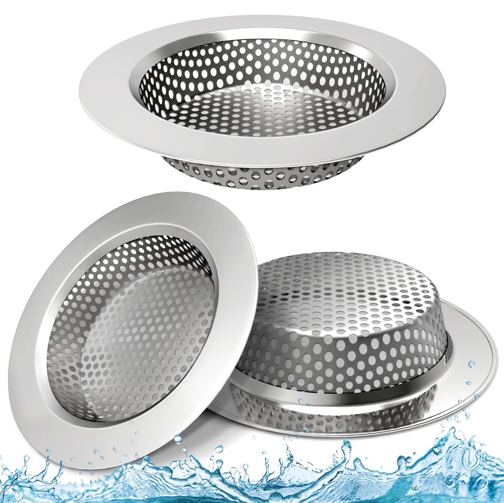 3PCS Kitchen Sink Drain Strainer, 4.4 Inch Stainless Steel Sink Drain Straine...