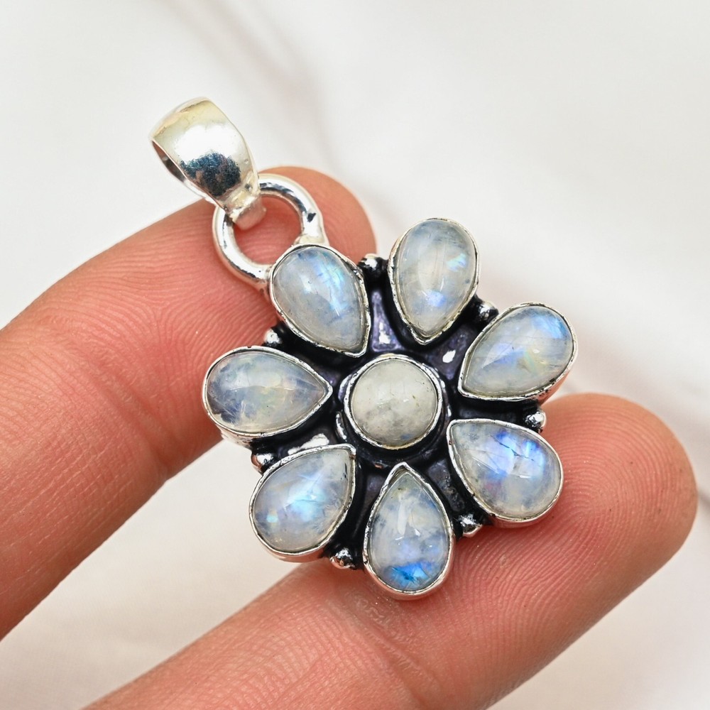 Rainbow Moonstone Pendant Gemstone Handmade 925 Sterling Silver Jewelry
