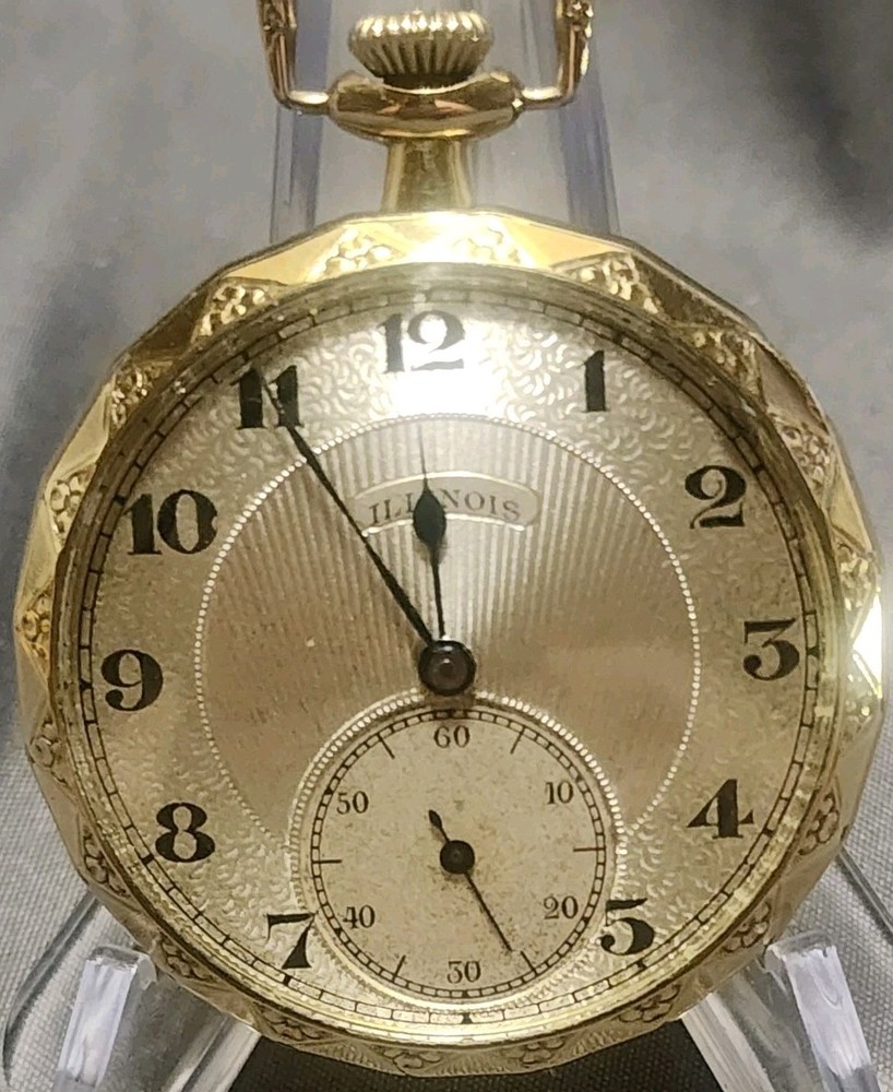 ILLINOIS STEWART 273 12s 17J POCKET WATCH RUNS, 14K GOLD FILLED 43mm case