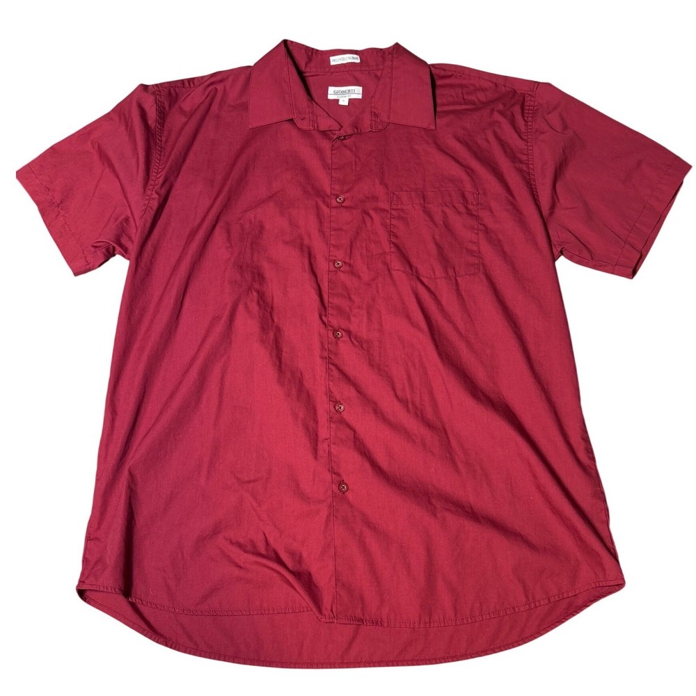 Gioberti Mens XL Burgundy Red Short Sleeve Button Down Shirt Classic Fit Pocket