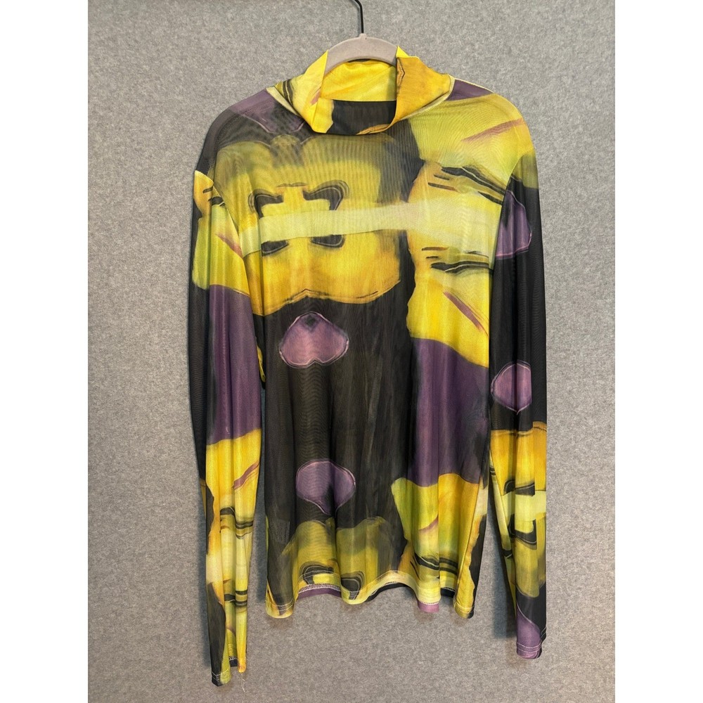 Abstract Mesh Mock Neck Top Women Plus Size XXL Y2K Sheer Grunge Clubwear Bratz