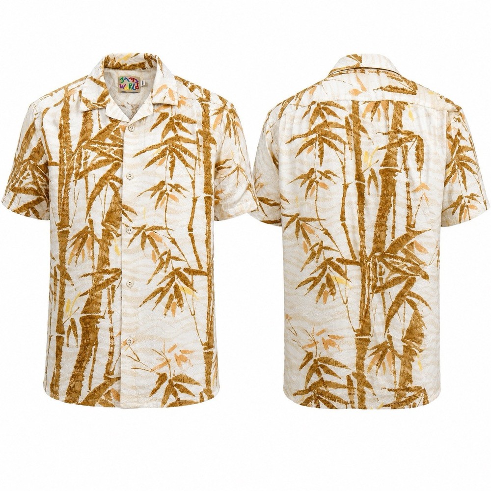 VTG Jams World Men's Shirt Palm Trees Hawaiian Size SMALL  USA CREAM TAN