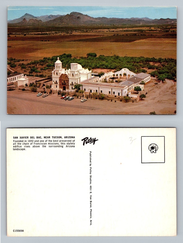 Tucson, AZ-Arizona, San Xavier del Bac Mission Aerial Desert Vintage Postcard