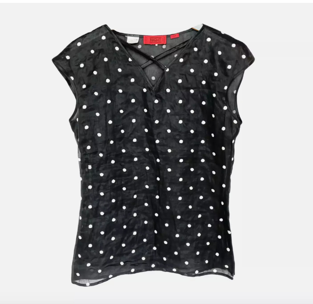 Valentino Night vintage silk blouse in black with white polkadots - Size L
