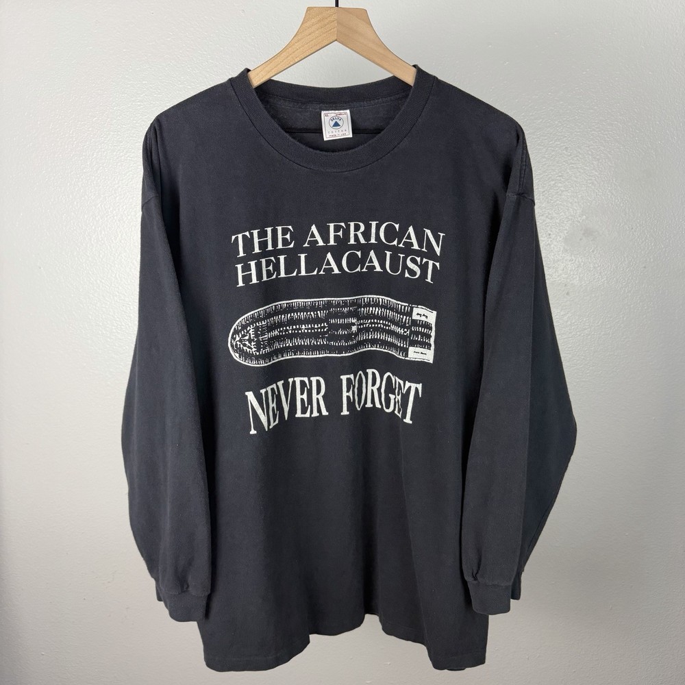 Vintage 90s African Hellacaust Never Forget Single Stitch Long Sleeve T Shirt XL