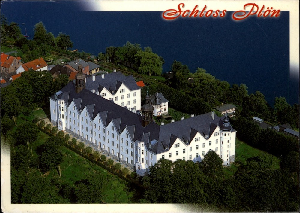 Schloss Plon Plon am See Schleswig Holstein Germany aerial vintage postcard a357