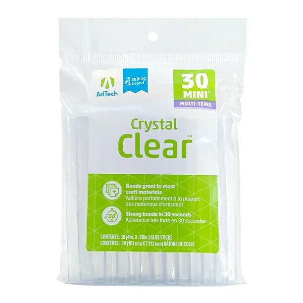 Adtech Crystal Clear Hot Glue Sticks, Mini Size, Pack of 30, 28 Dia and 4” Long