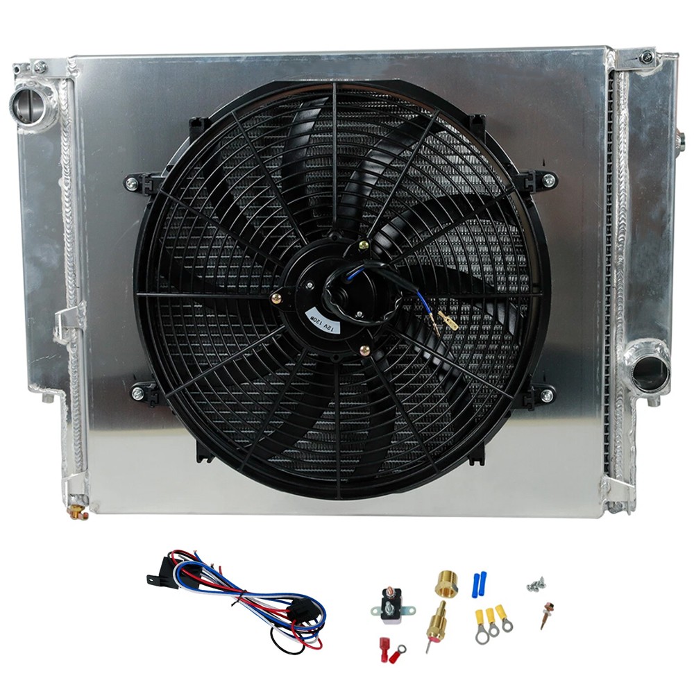 2 Row Aluminum Radiator + Fan Shroud Kit For 1992-1999 BMW E36 323i 325i 328i MT