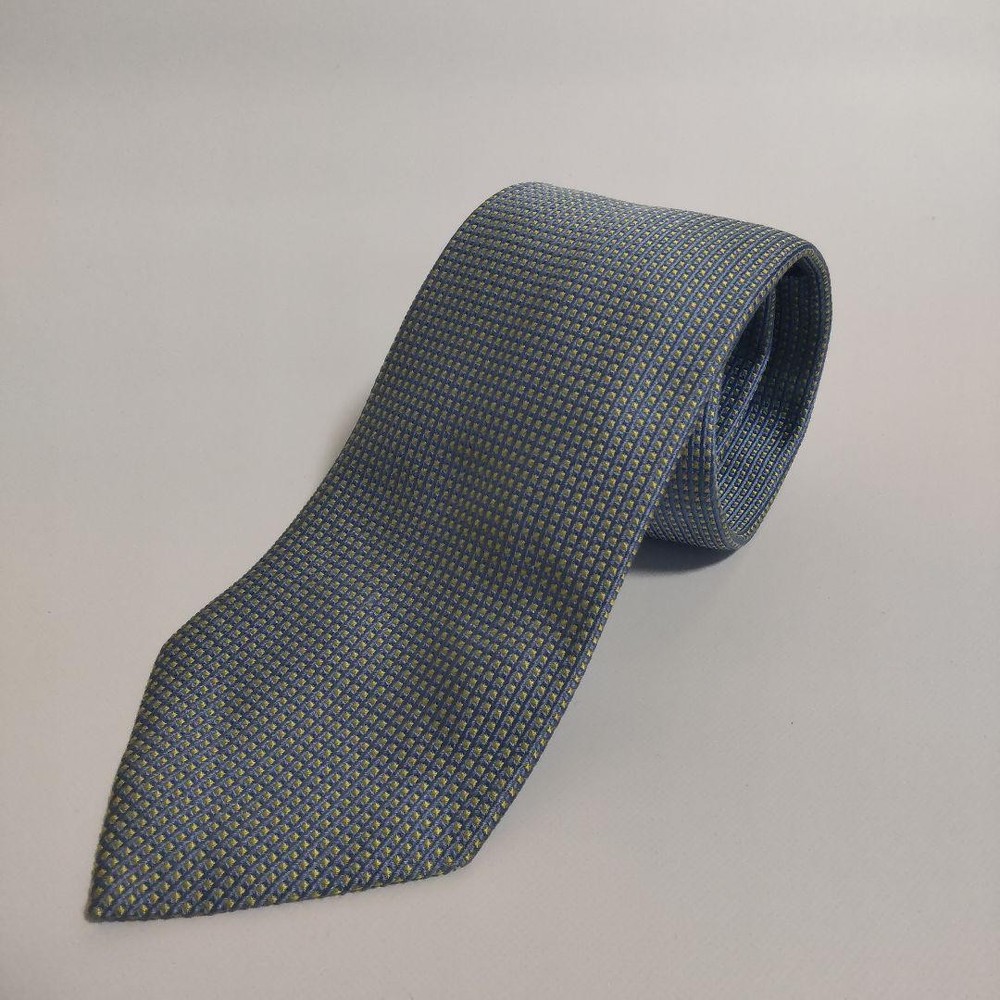 HERMES Necktie Tie Blue All over small pattern 100% Silk Made in France Men's