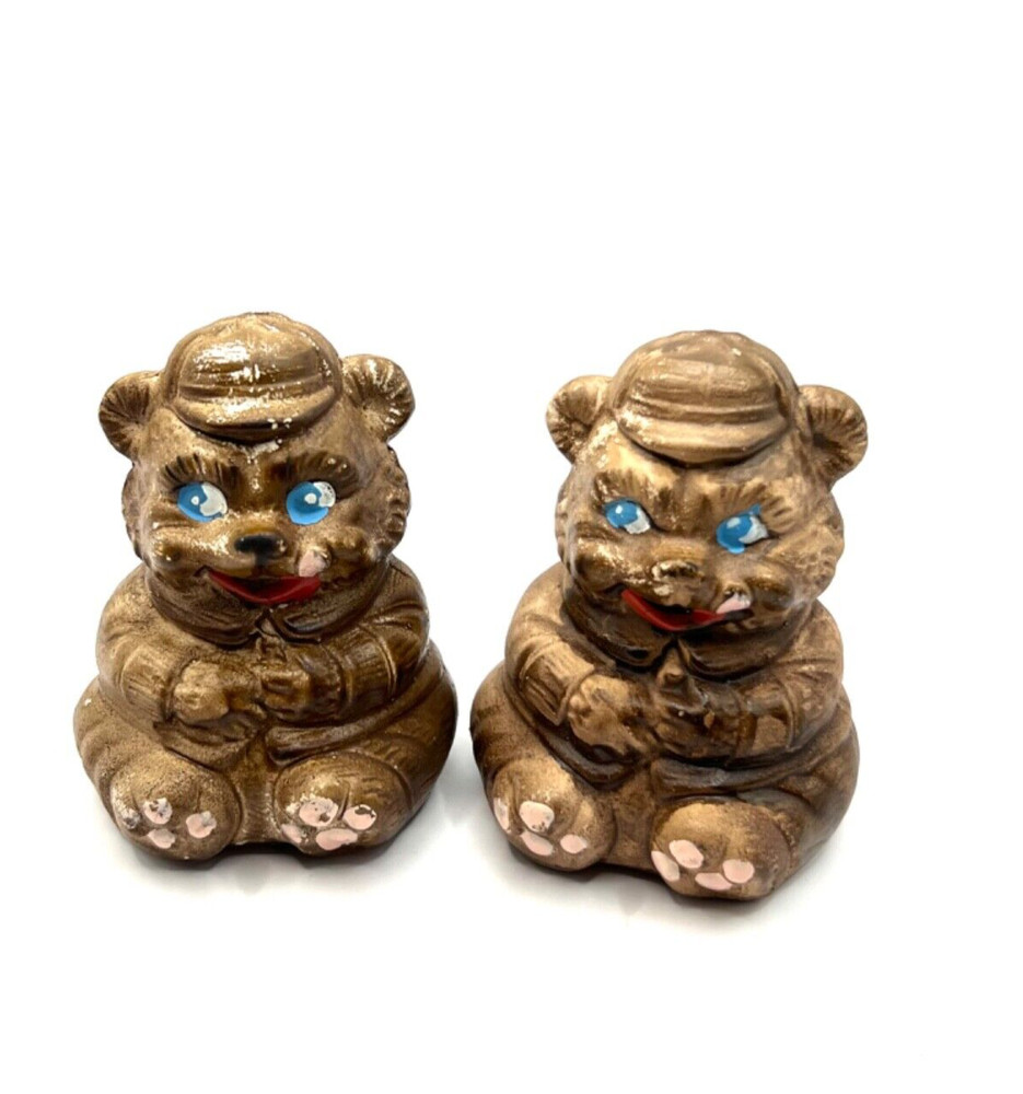 Vintage Victoria Ceramics Bear Salt and Pepper Shakers Set Japan Blue Eyes MCM
