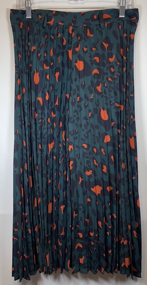 SHEIN Women's Pleated Maxi Skirt, Leopard Green With Black And Orange Size Large