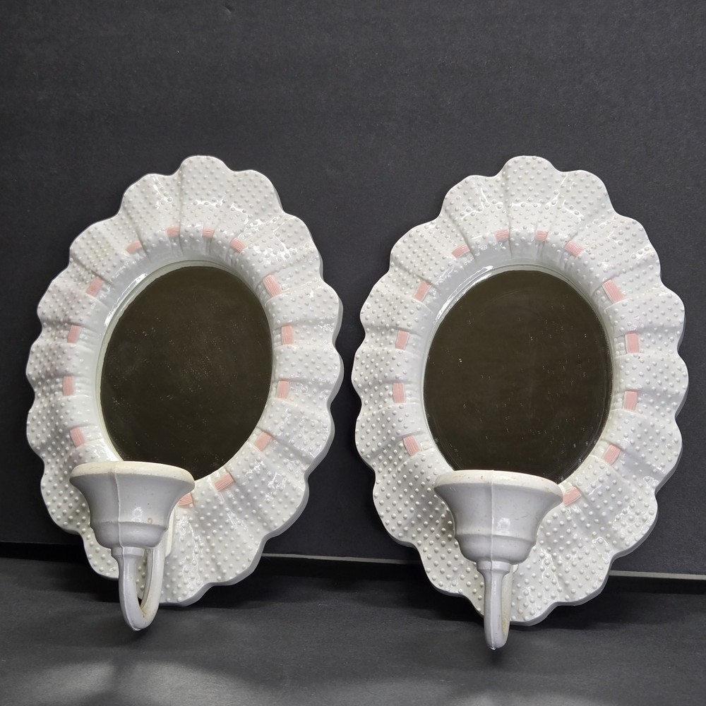 Vintage Burwood White Hobnail Sconce Mirror Candle Holders Plastic Wall Hanging