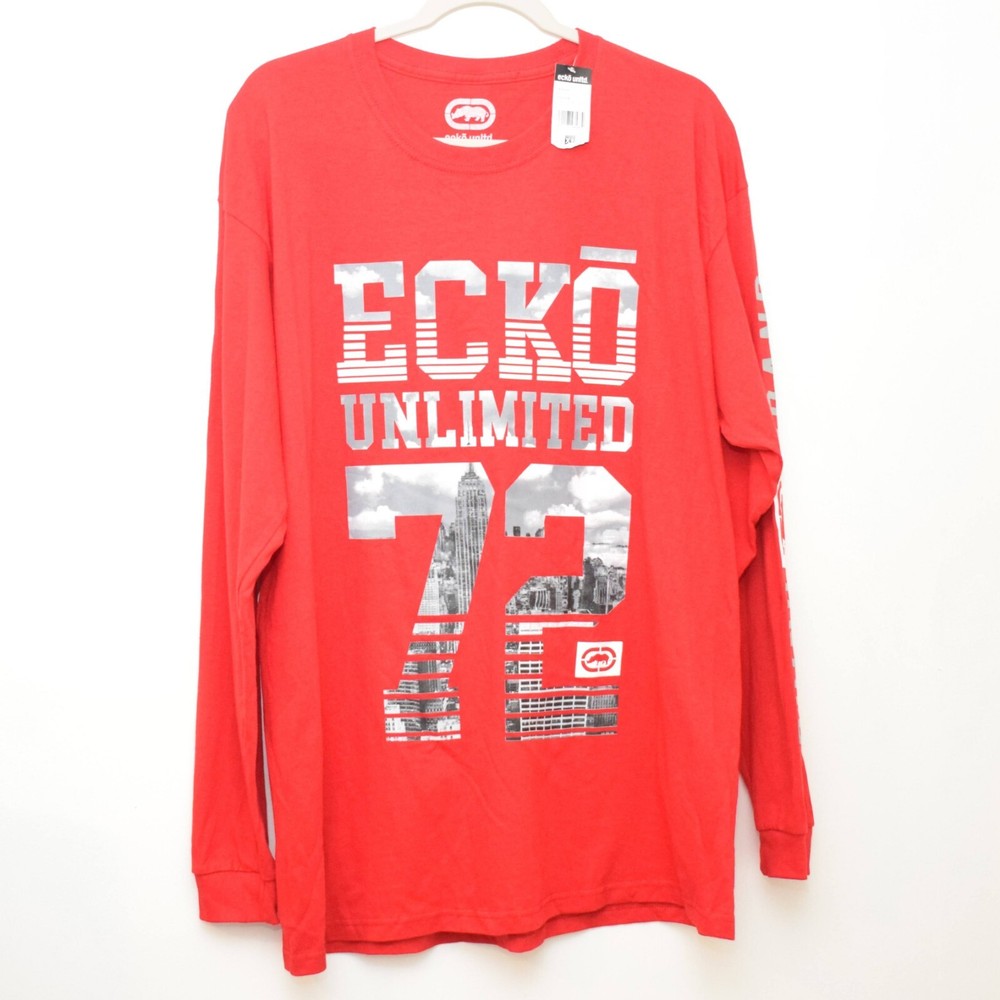 Ecko Unltd Mens XL Long Sleeve T-Shirt Red NWT Unlimited Graphic Rhino 72 New