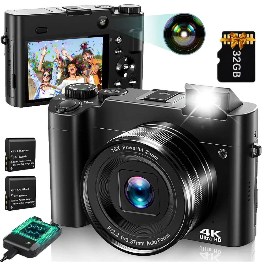ACTITOP Digital Camera 4K Ultra HD 64MP Vlog Dual Camera for Youtube with 32GB