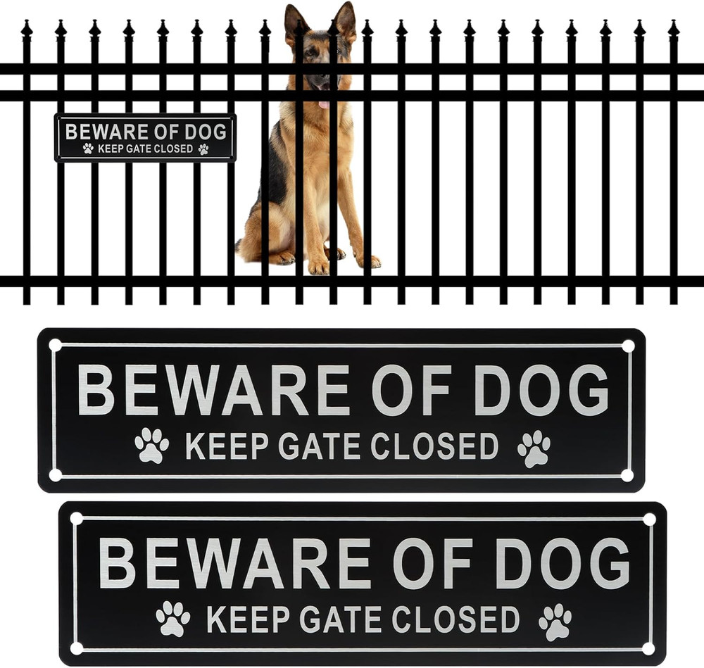 Beware of Dog Sign Keep Gate Closed, 2 Pack Rust Free Aluminum Dog on Premises S