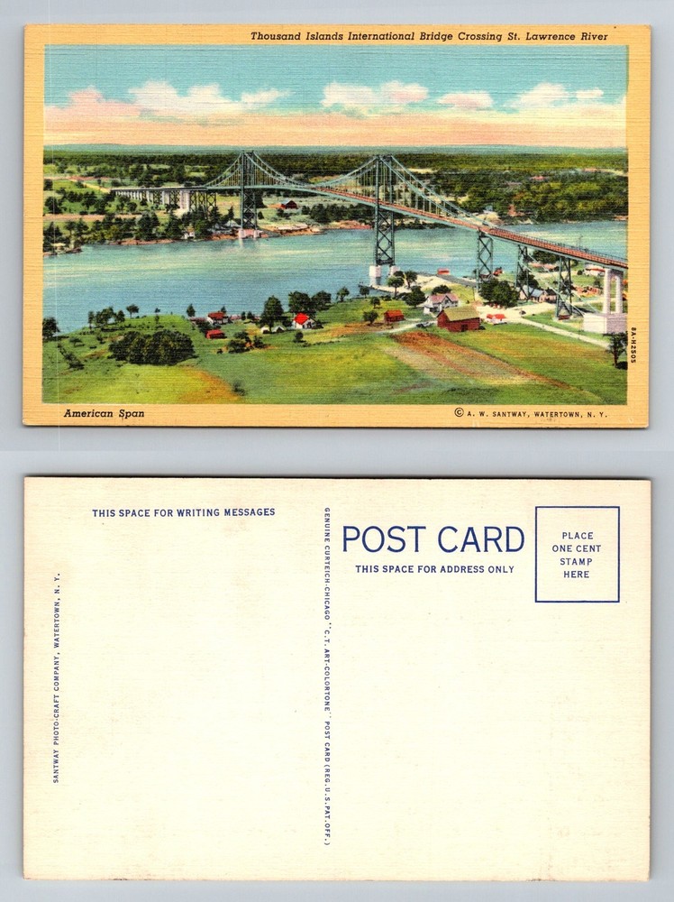 Alexandria Bay, NY-New York Thousand Islands Bridge St Lawrence Vintage Postcard