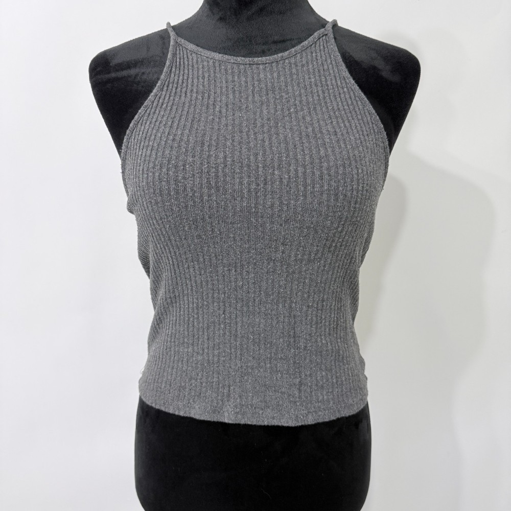 Brandy Melville Cropped Ribbed Racerback Tank One Size Gray Stretch Summer