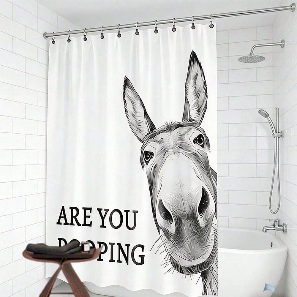 Funny Donkey Shower Curtain - 'are You Pooping?' Design, Humorous Bathroom Decor