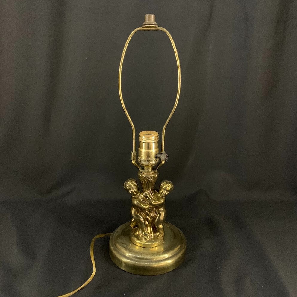 Vintage Ornate Brass Cherub Table Bedside Lamp with Harp - TESTED