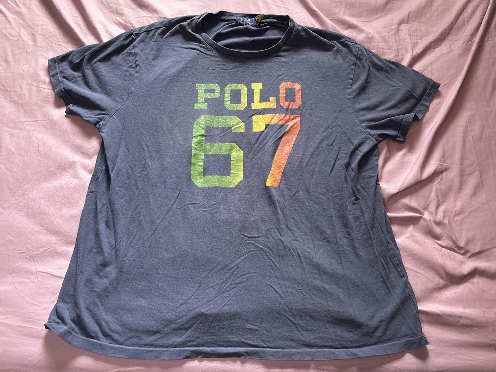 Polo Ralph Lauren Shirt Mens Big 2X Blue Polo 67 Graphic Tee Short Sleeve Casual