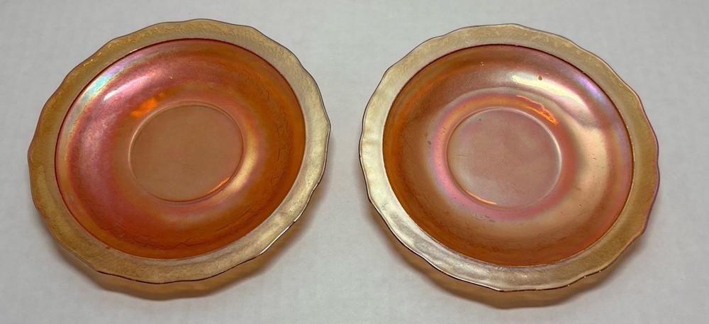 Set Of 2 Vintage Iridescent Marigold Carnival Glass Saucer Plates