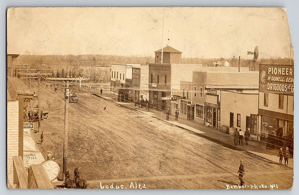 Vintage Photo Postcard Aerial View Of Old Town Buildings With People And Horses