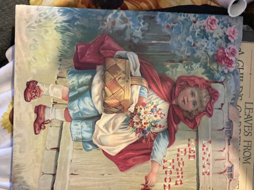 Vintage Illustration Of Little Red Riding Hood With Color Lithograph Print Book