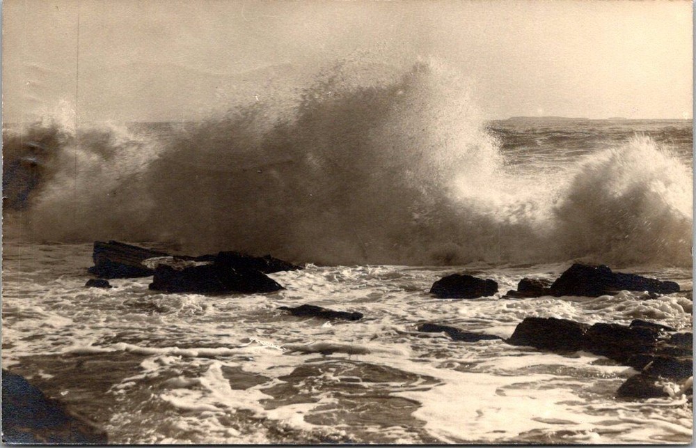1949 Ocean Park Maine RPPC The Wight Studio Crashing Waves Seascape Postcard