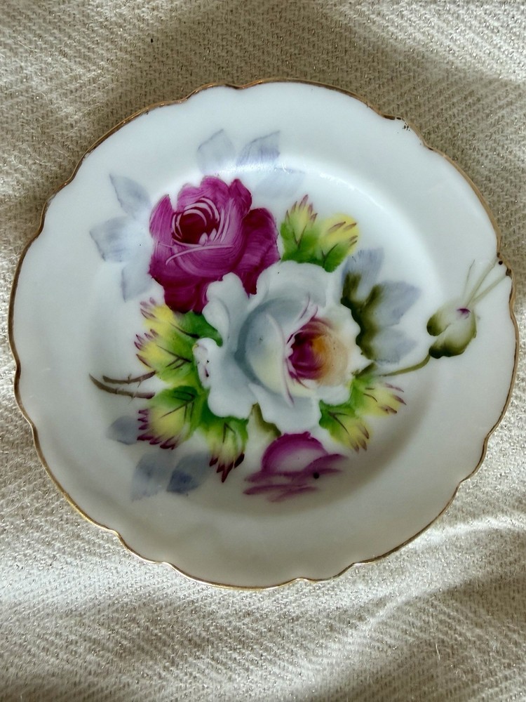 Vintage Floral Ashtray Porcelain Gold Made In Occupied Japan 1940/50s Americana