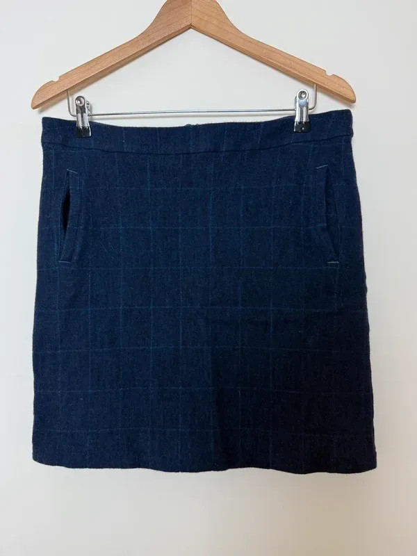 White Stuff Roberta Navy Check Plaid Wool Blend Mini Skirt UK16 VGC Work Casual