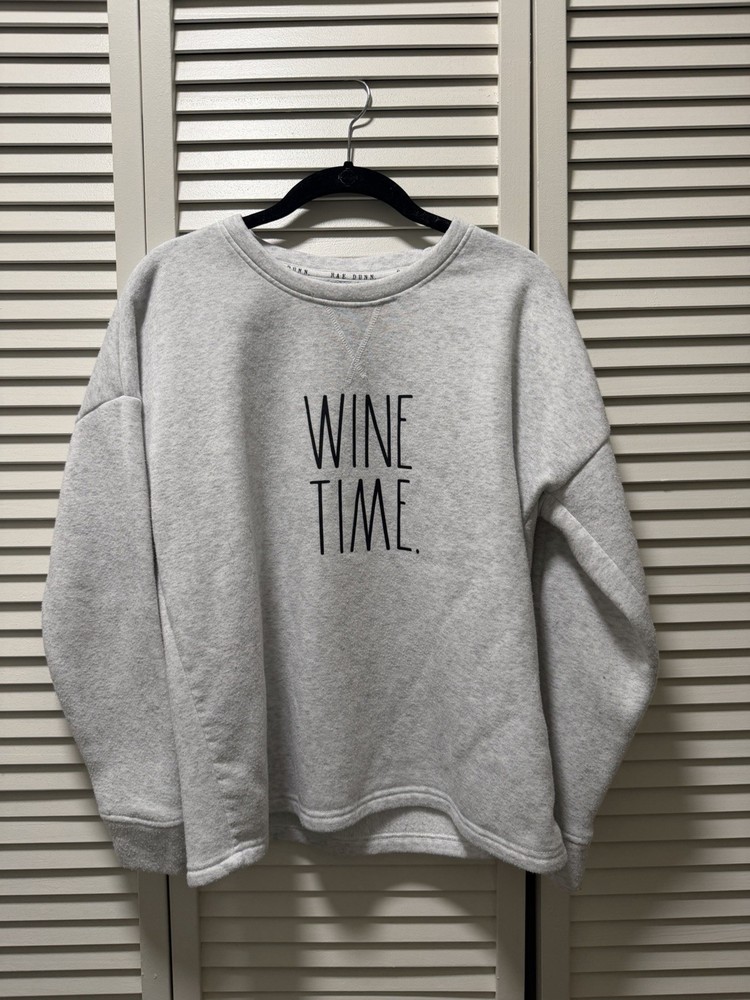 Rae Dunn Wine Time Gray Crew Neck Pullover Sweatshirt Long Sleeve Women's S/P