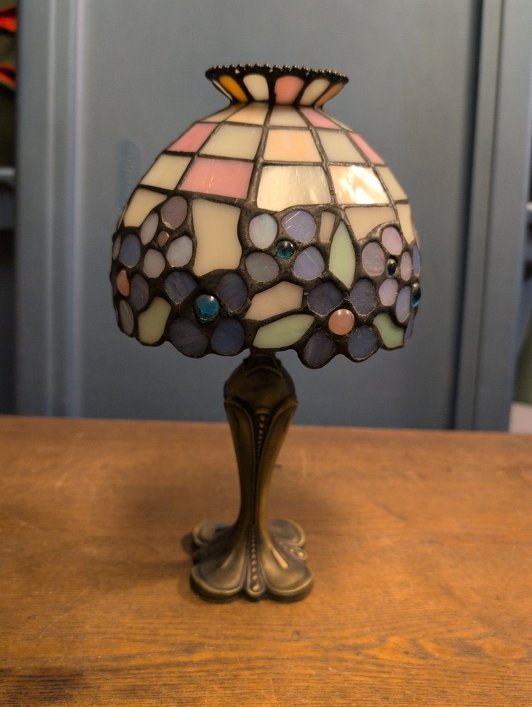 PartyLite Hydrangea Stained Glass Tiffany Style Shade Tealight Candle Lamp Fairy