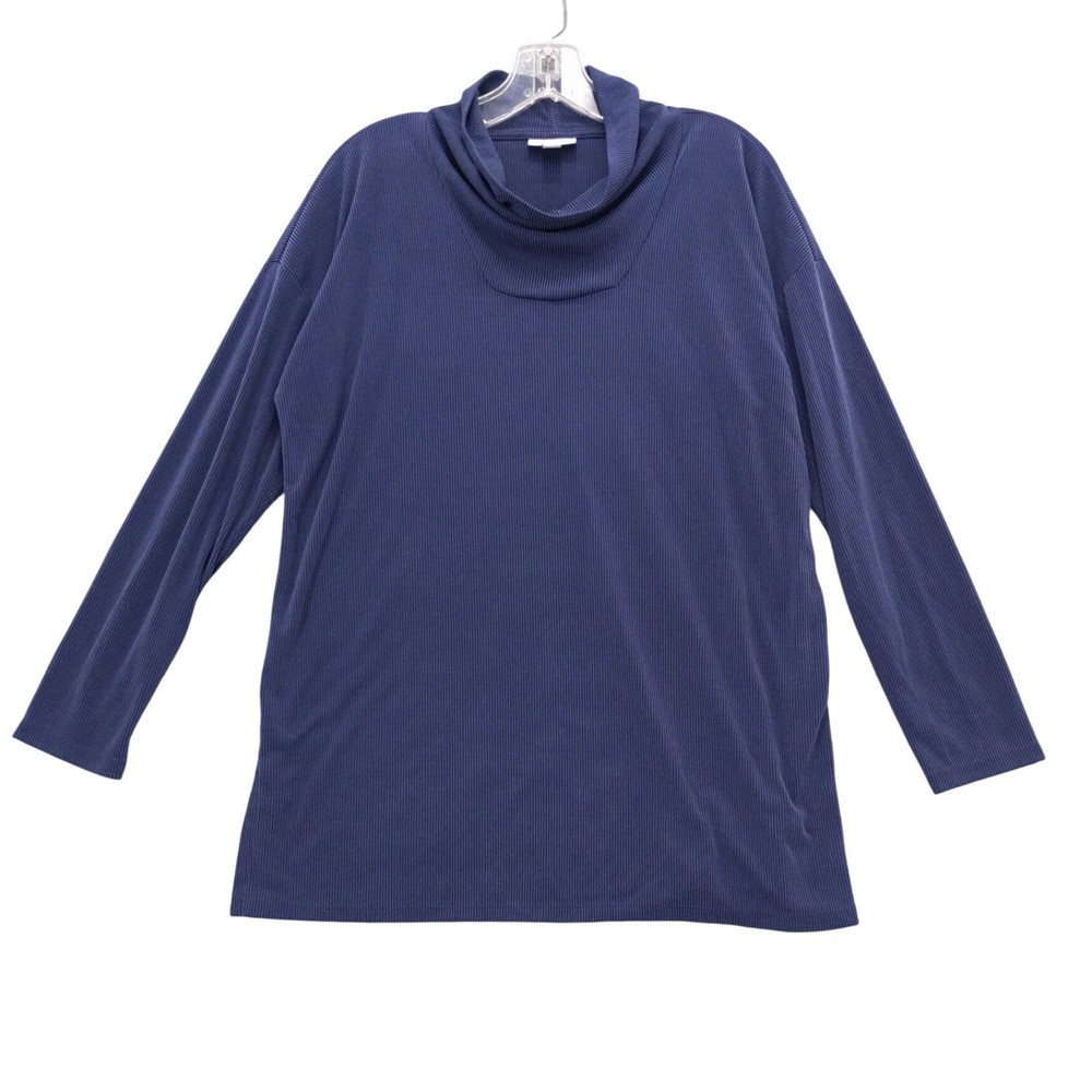 Pure Jill Tunic Top Women's Size S Blue Ribbed Knit Cowl Neck Long Sleeve
