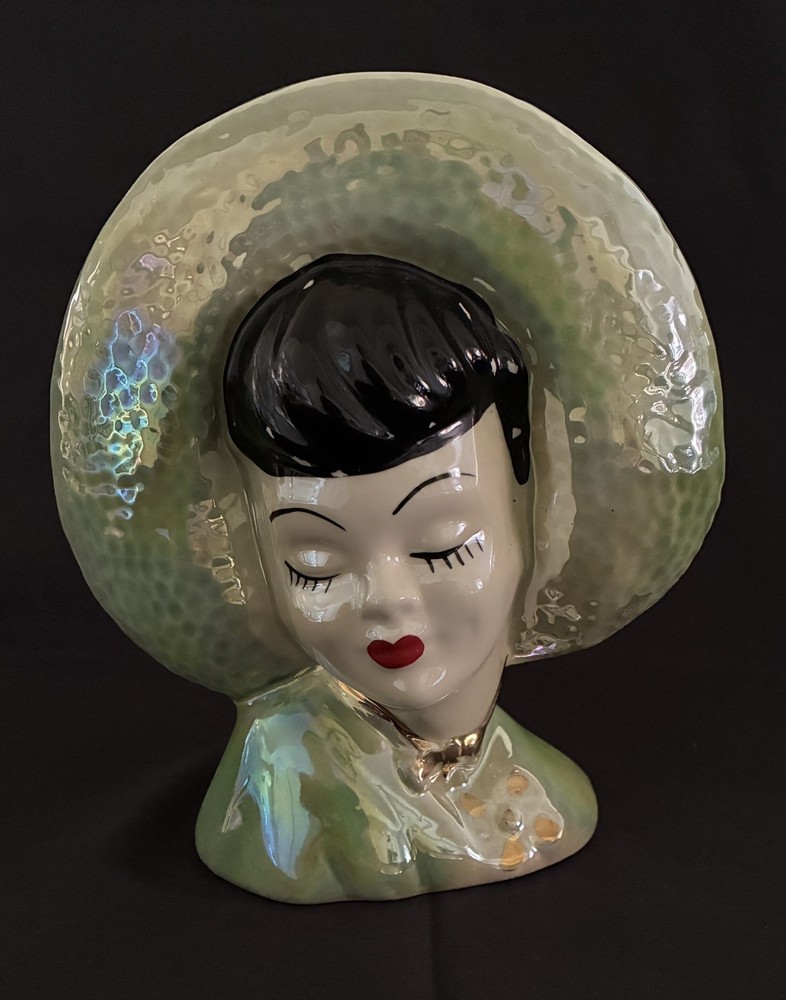 Rockabilly HEAD VASE vintage Bettie GLAMOUR GIRL LADY woman HEADVASE green MCM