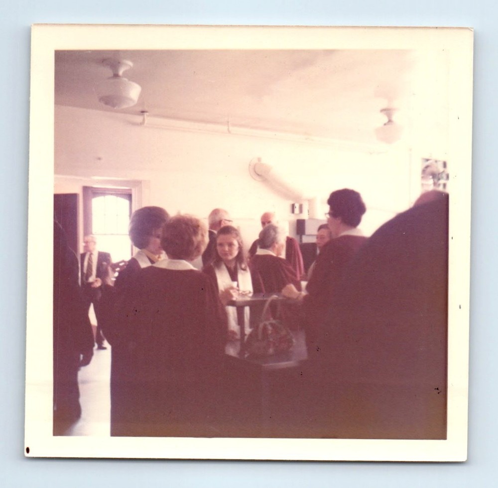 Old Vintage Square Color Photo MEN WOMEN IN ROOM EASTER CHOIR 1971 SNAPSHOT
